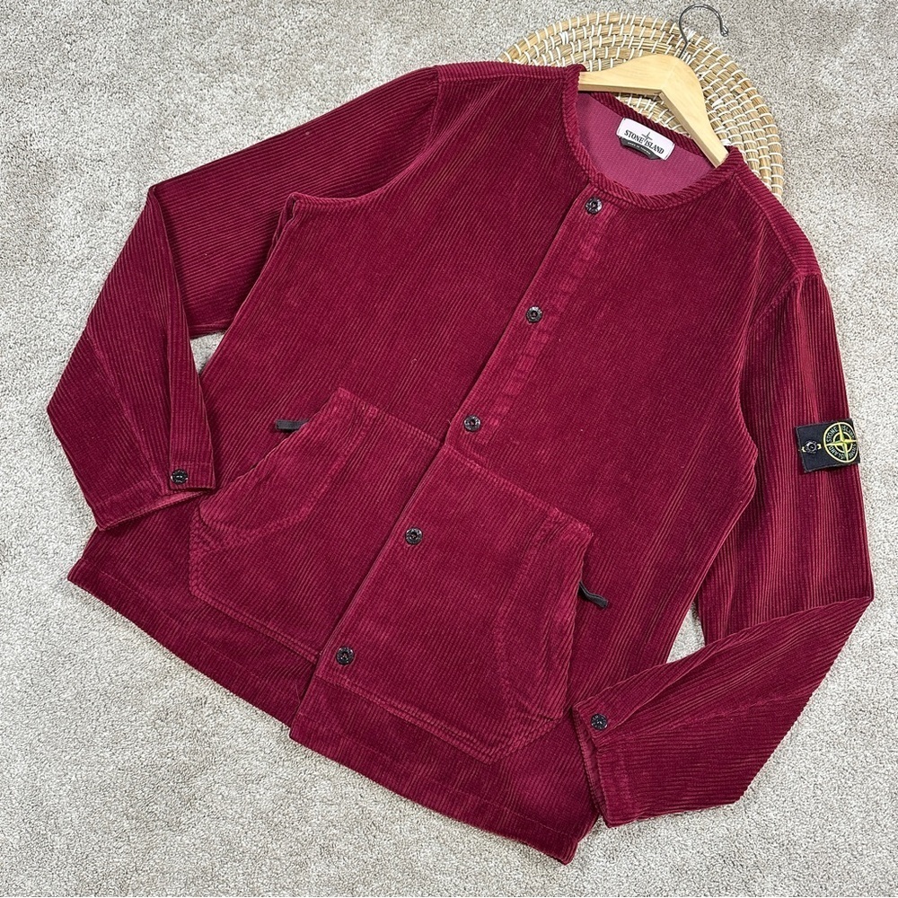 Stone Island Men’s Corduroy Overshirt Jacket Longsleeve Pockets Burgundy Red L